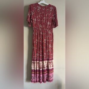 Knox Rose Women’s Maxi Dress, Short Sleeve V-Neck Boho Floral Size Small S
